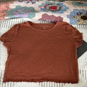American Eagle Outfitters Brown Ribbed Crop T-Shirt
